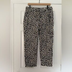 J.Crew Easy Linen Blend‎ Leopard Print Ankle Pants Women’s 12 Elastic Waist